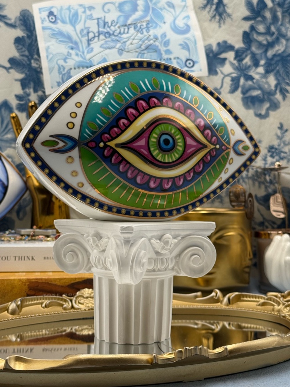 🆕 THE PROCURESS COLLECTION 🧿 All-Seeing Eye Paperweight - Vibrant Teal & Gold - Picture 5 of 15